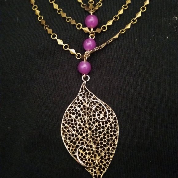 Beaded Bronze Multi-chained Necklace - Picture 3 of 4